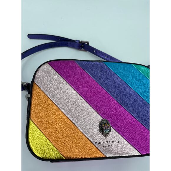 B37 Kurt Geiger Kensington Rainbow Crossbody Shoulder Camera Bag Pebble Leather - Picture 4 of 12